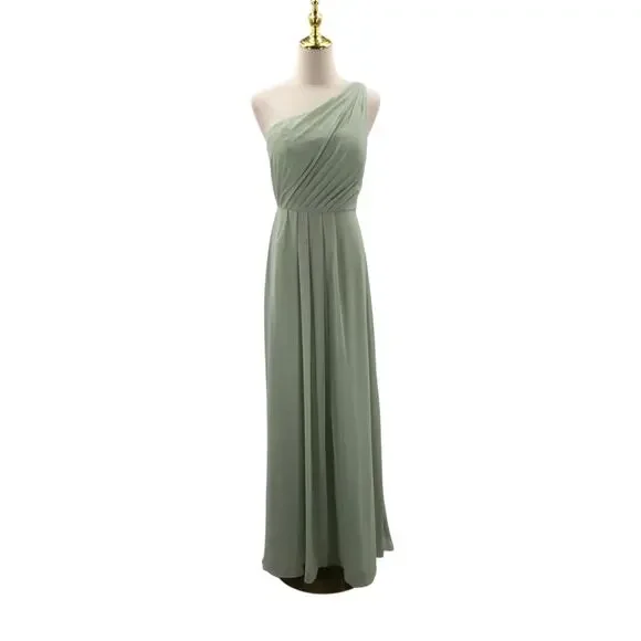 slim fit dress slacks Pleated One Shoulder Maxi Chiffon Evening Dress